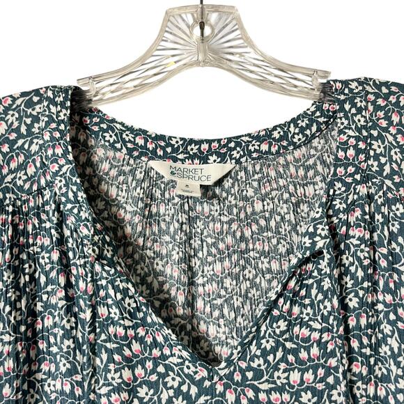 Market & Spruce Blue‎ Floral Gauze 3/4 Sleeve  Dress Pockets M  Beachy (2769) - Picture 5 of 6